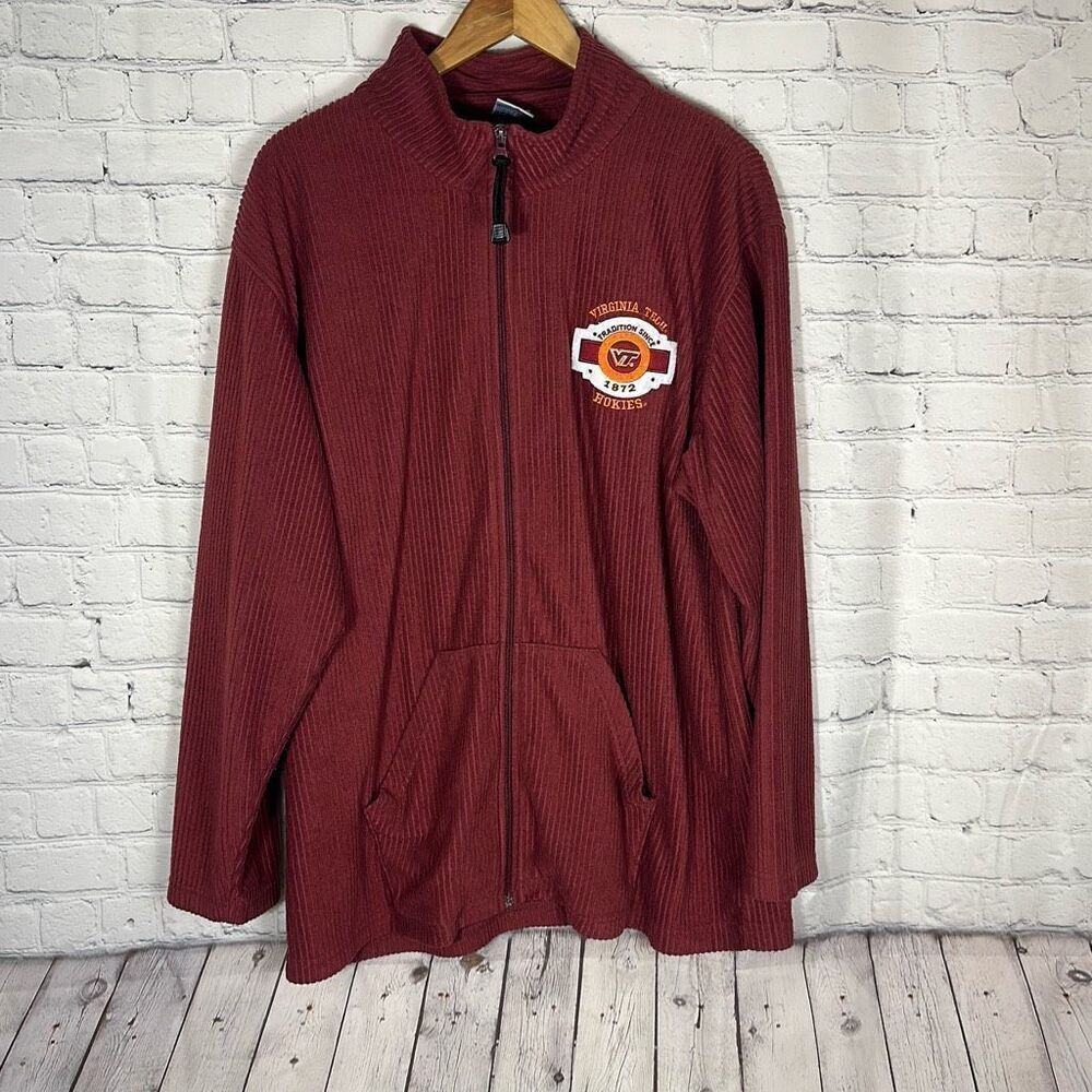 Vintage Virginia Tech Golden Grove Ribbed Track Jacket Full Zip XXL Burgundy